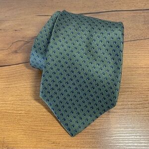 Nautica Navy Blue Box Print on Green Silk Tie